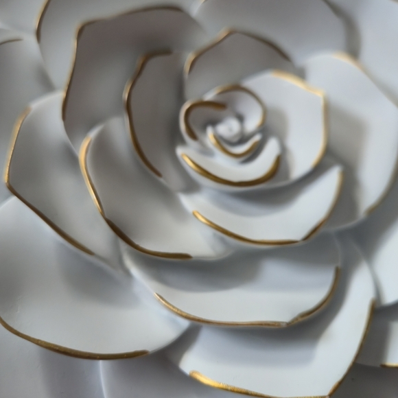 Brewster Home Fashions Rosetta White & Gold 3D Rose Wall Art Set of 3 - Picture 12 of 14